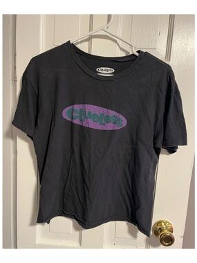 Clueless Dark Grey Graphic Tee with Purple & Teal Logo